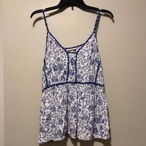 Floral Blue and White Women's Top